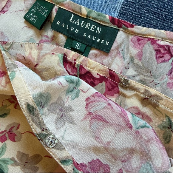 lauren ralph lauren 100% silk floral wrap skirt cream green red chic spring - Picture 4 of 9